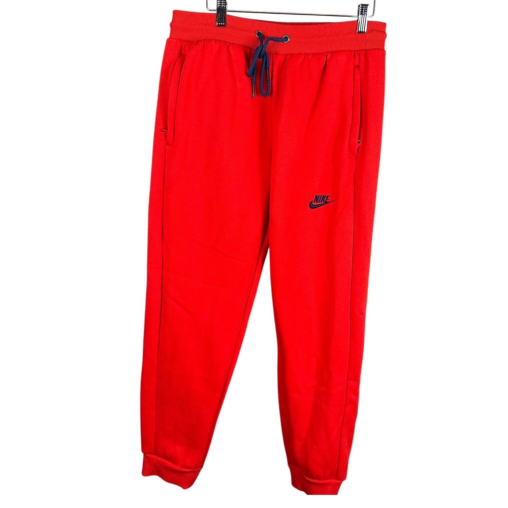 Nike Mens XL Red Joggers Sportswear Sweatpants Tapered Cuffed Pants Embroidered - Picture 1 of 8